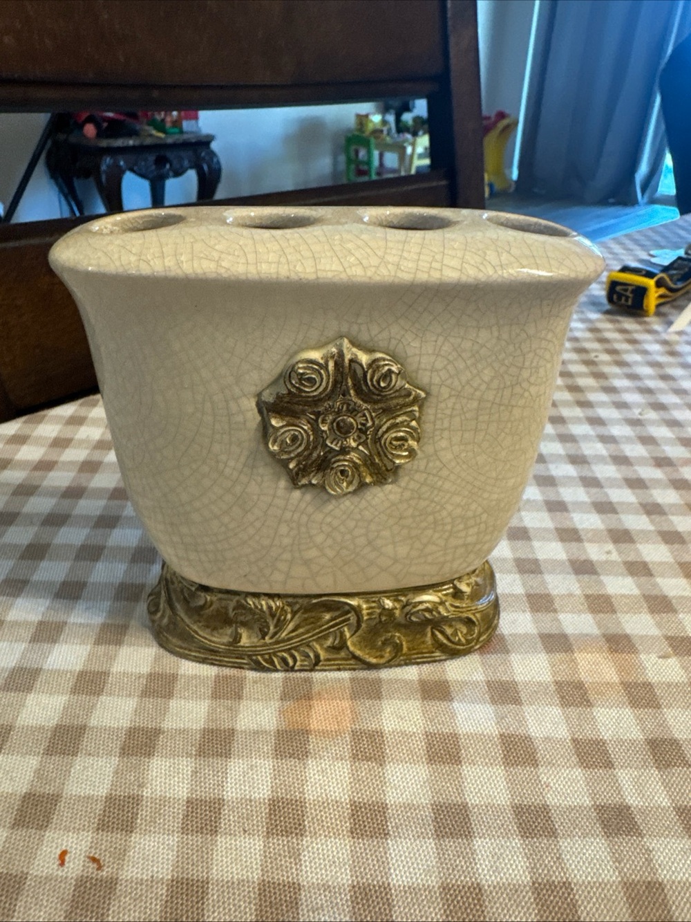 Croscill portico bronze Ceramic Toothbrush Holder with Gold Accent